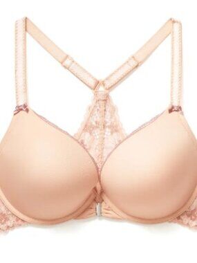 40D Bra Celebrena Contour Smooth Cup Lacy Lace Racerback Beige Pink